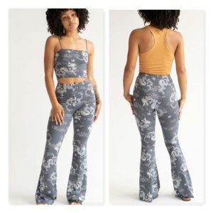 Bear Dance Gray Dragon Print Wide Leg Pants